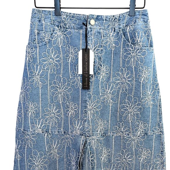 NWT House of Harlow 1960 | Floral Embroidered Denim Maxi Skirt Blue | Size 6 - Picture 5 of 13